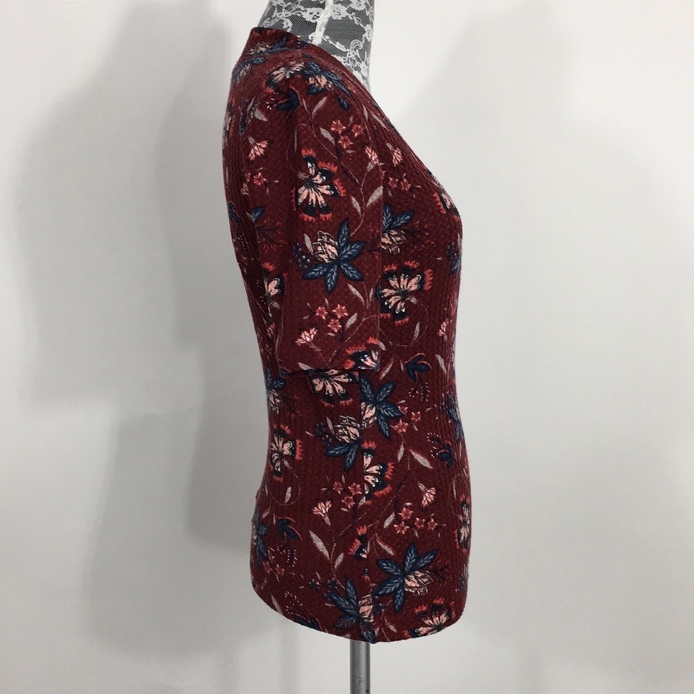 William Rast Burgundy Floral Waffle Knit Top - Picture 2 of 10